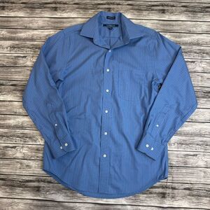 Men's Croft & Barrow Blue White Pinstripe Dress Shirt 15 32-33 Non Iron